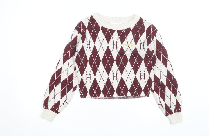 H&M Teens Red Argyle Harry Potter Knit Jumper Size 10 Crew Neck