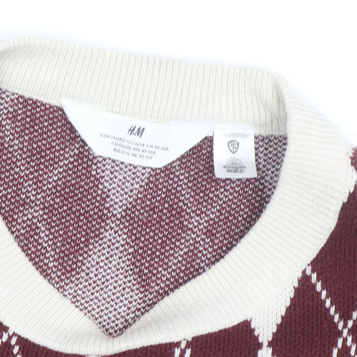 H&M Teens Red Argyle Harry Potter Knit Jumper Size 10 Crew Neck