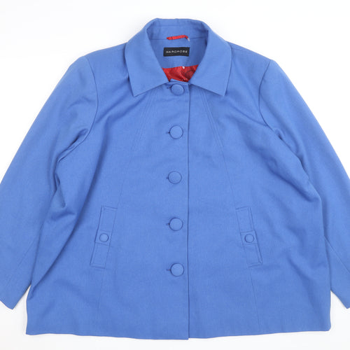Wardrobe Women Blue Wool Blend Mid-Length Button Overcoat Size 16