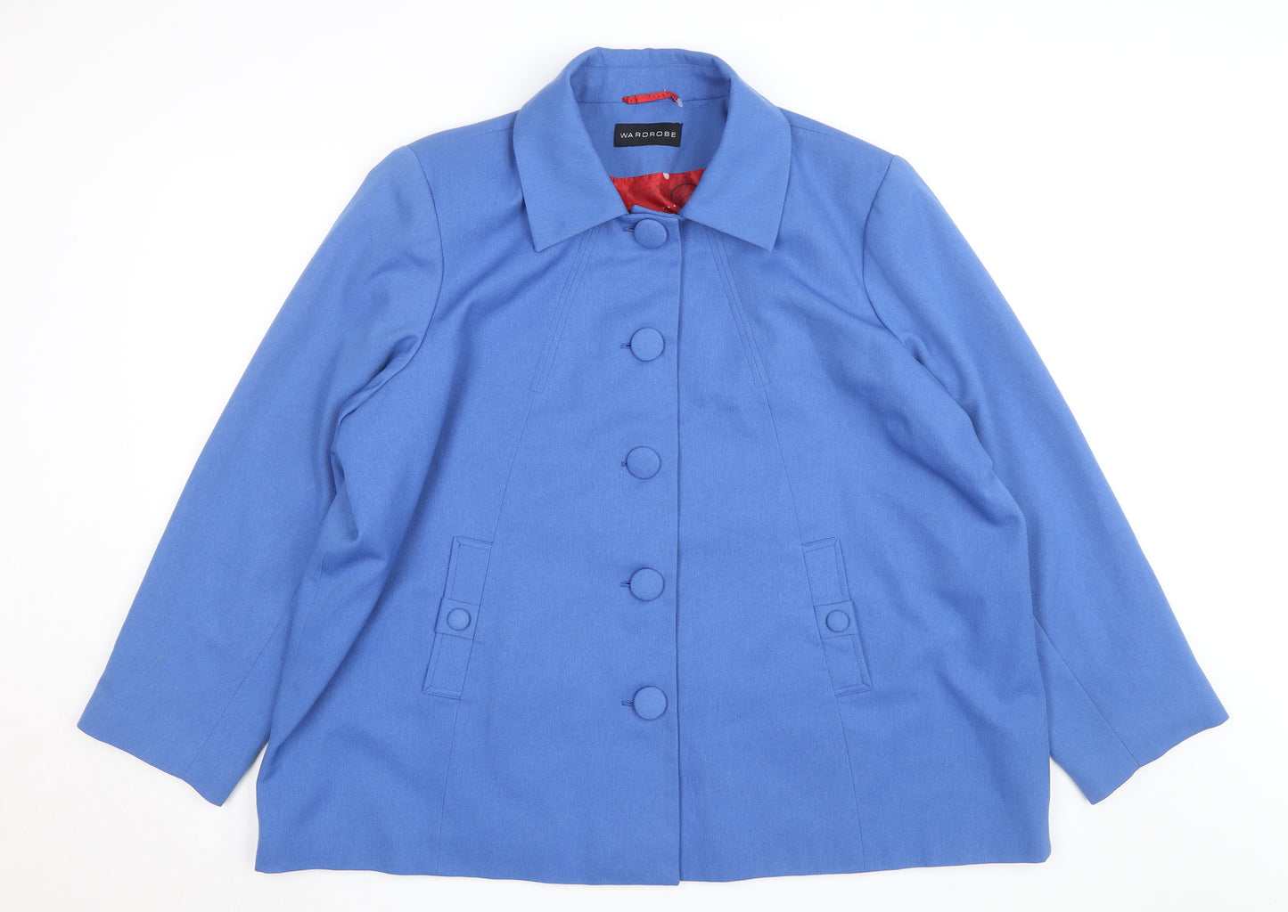 Wardrobe Women Blue Wool Blend Mid-Length Button Overcoat Size 16