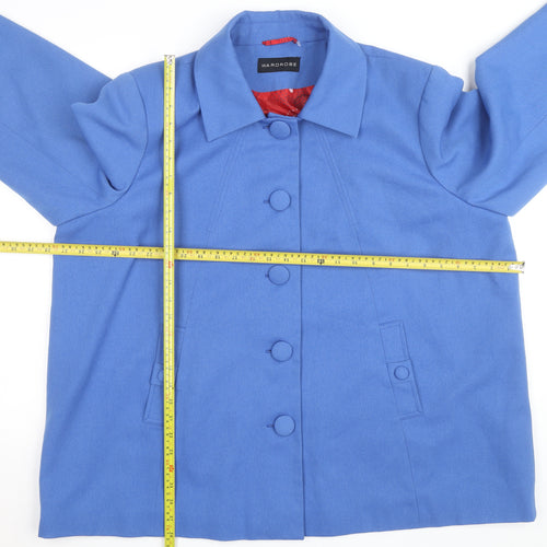 Wardrobe Women Blue Wool Blend Mid-Length Button Overcoat Size 16