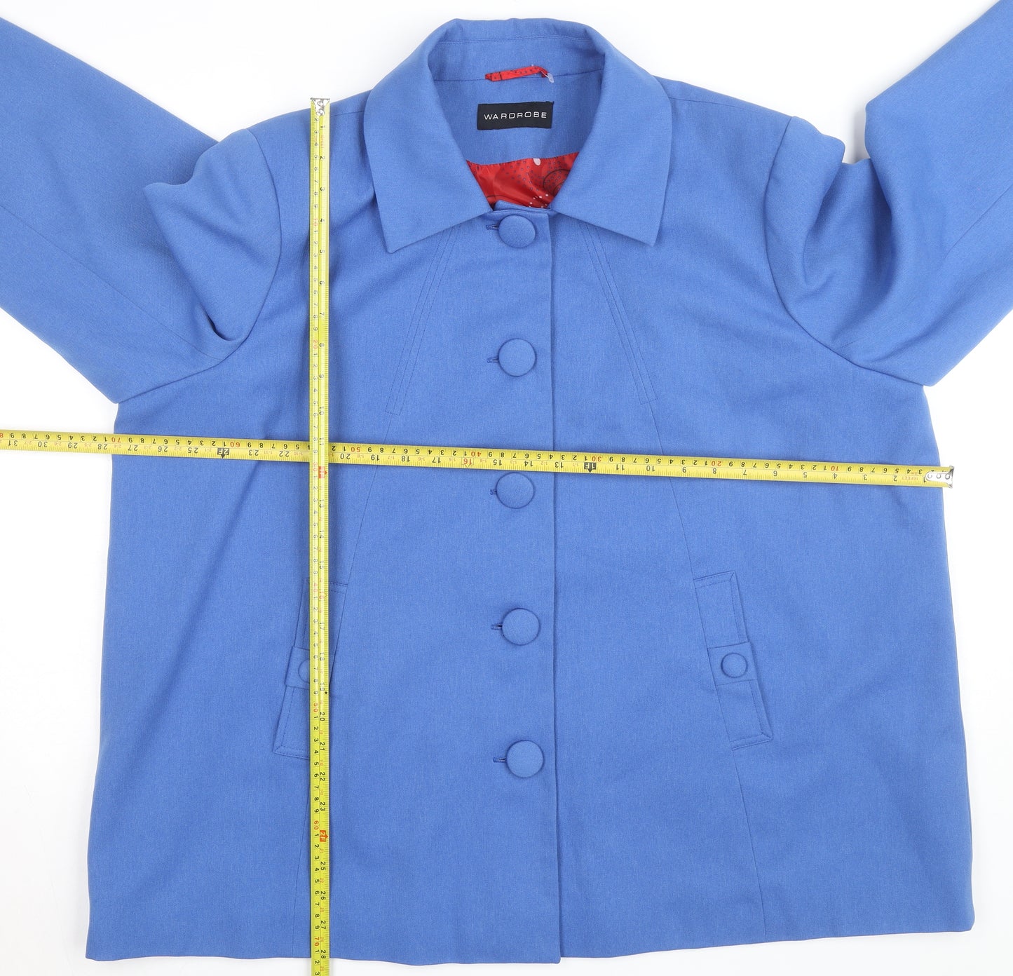 Wardrobe Women Blue Wool Blend Mid-Length Button Overcoat Size 16