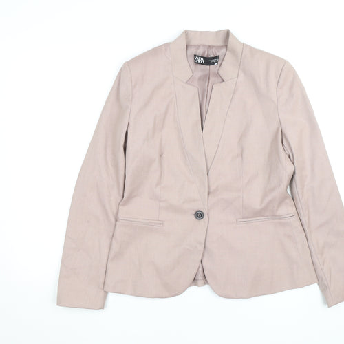 Zara Women Beige Slim Fit Blazer Jacket Size 12 Workwear Style