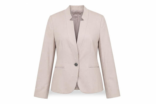 Front view of Zara Women Beige Slim Fit Blazer Jacket, size 12, Workwear Style