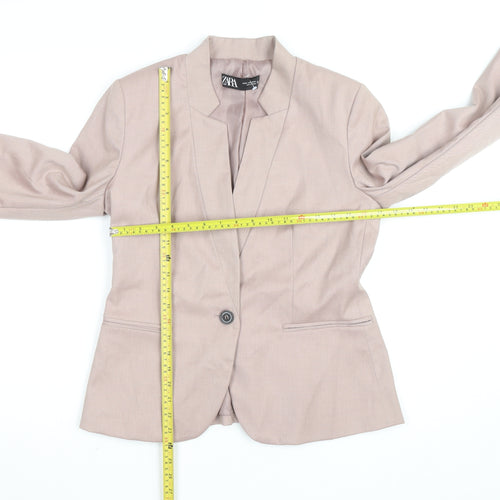 Zara Women Beige Slim Fit Blazer Jacket Size 12 Workwear Style