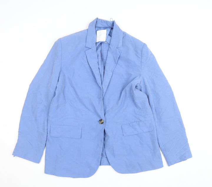 Mango Womens Blue Regular Fit Mid-Length Blazer Size 12
