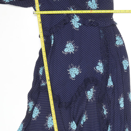 Savida Women Blue Floral Polka Dot Midi Wrap Dress Size 12