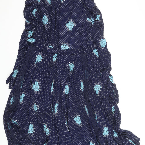 Savida Women Blue Floral Polka Dot Midi Wrap Dress Size 12