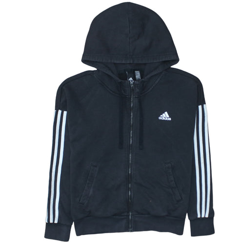 Adidas Women's Black Full Zip Hoodie Size M 12-14 with Logo Stripes