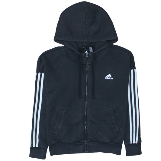 Adidas Women's Black Full Zip Hoodie Size M 12-14 with Logo Stripes