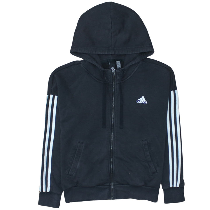 Adidas Women's Black Full Zip Hoodie Size M 12-14 with Logo Stripes