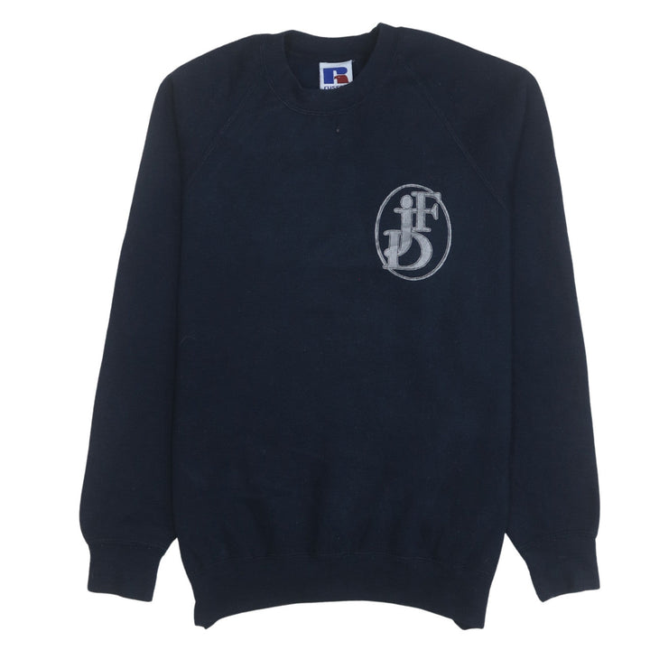 Russell Mens Blue Embroidered Logo Crew Neck Pullover Sweatshirt M