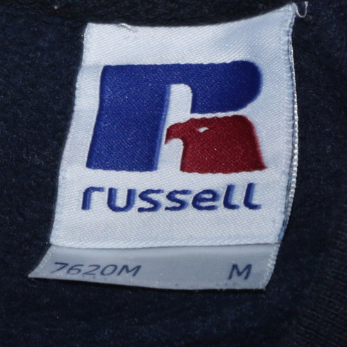 Russell Mens Blue Embroidered Logo Crew Neck Pullover Sweatshirt M