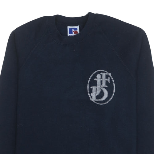Russell Mens Blue Embroidered Logo Crew Neck Pullover Sweatshirt M