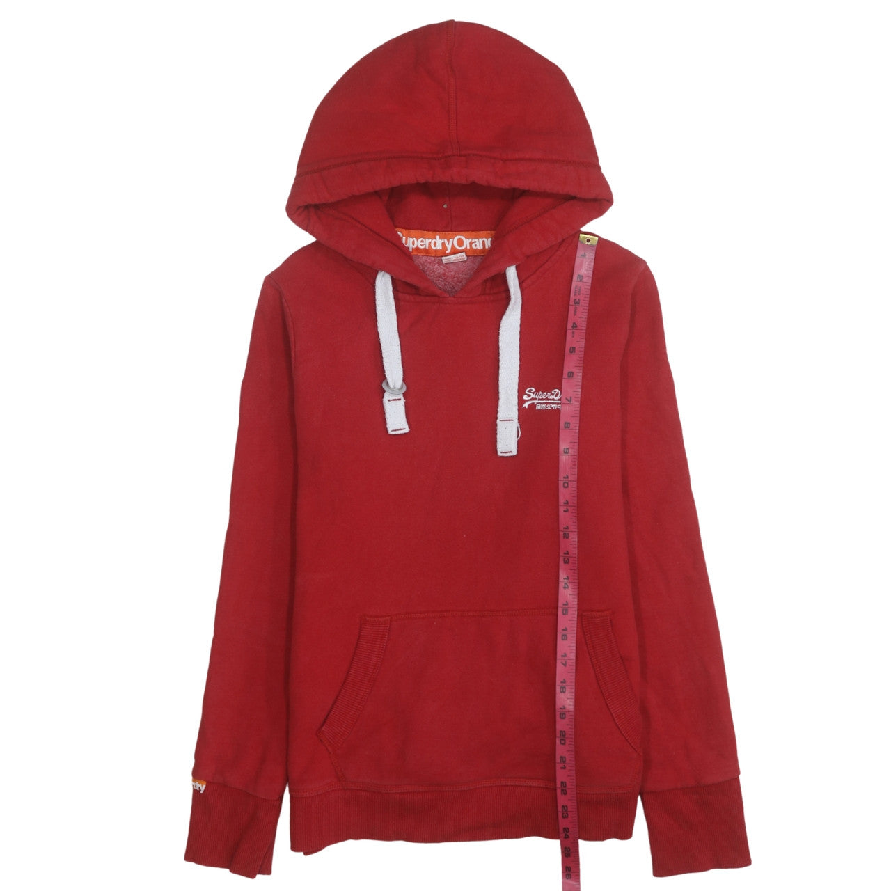 Superdry Men's Red Pullover Hoodie Medium Logo Fleece Sweatshirt