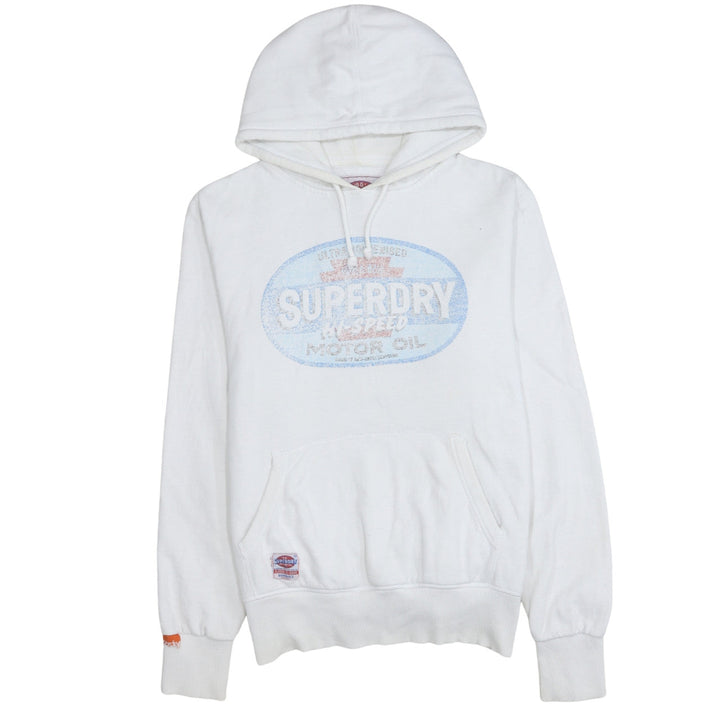 Superdry Men's White Pullover Hoodie L Retro Graphic Fleece