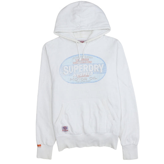 Superdry Men's White Pullover Hoodie L Retro Graphic Fleece
