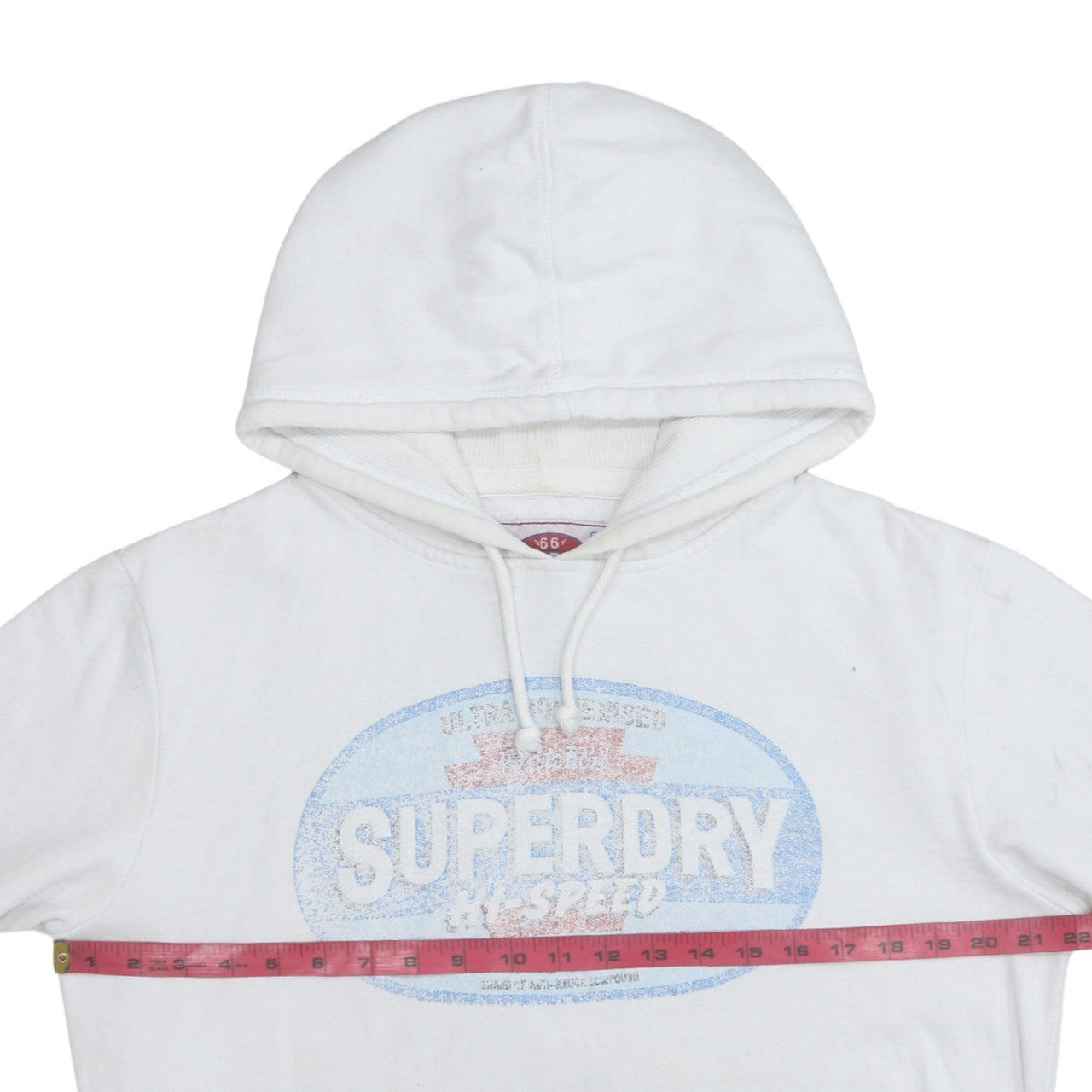 Superdry Men's White Pullover Hoodie L Retro Graphic Fleece