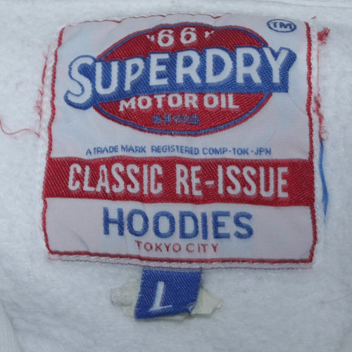 Superdry Men's White Pullover Hoodie L Retro Graphic Fleece