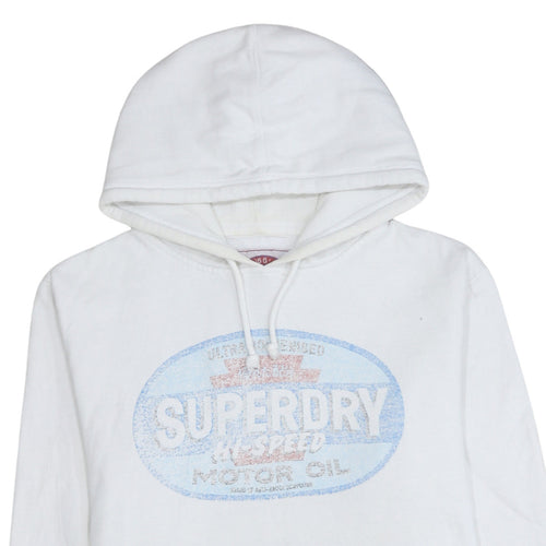 Superdry Men's White Pullover Hoodie L Retro Graphic Fleece