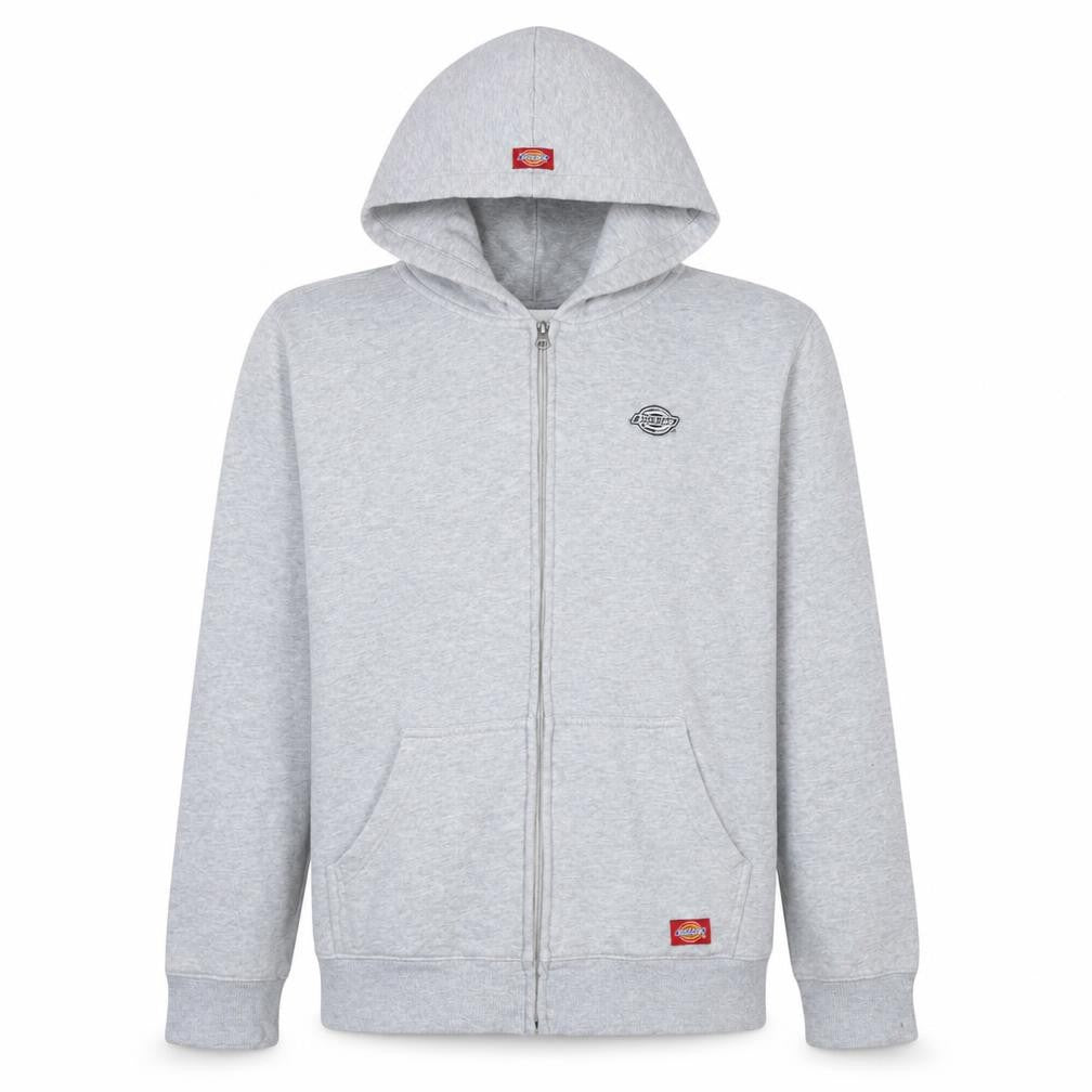 Front view of Dickies Men’s Grey Full Zip Hoodie, size M, Regular Fit Fleece