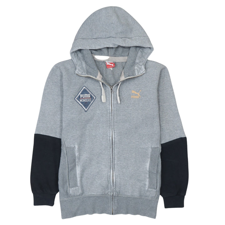 Puma Men Grey Full Zip Hoodie M Logo Sports Sweatshirt
