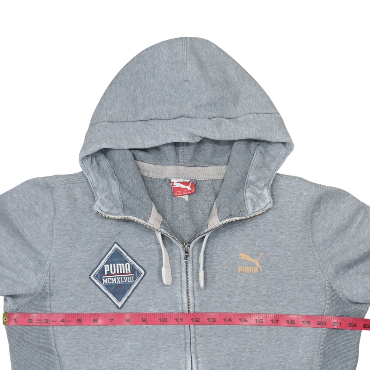Puma Men Grey Full Zip Hoodie M Logo Sports Sweatshirt