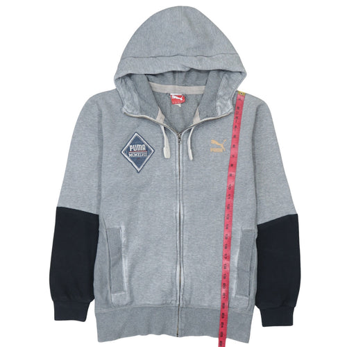 Puma Men Grey Full Zip Hoodie M Logo Sports Sweatshirt