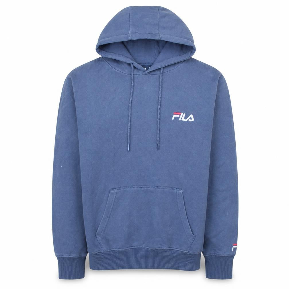 Front view of Fila Men's Blue Pullover Hoodie Small Embroidered Logo Sportswear