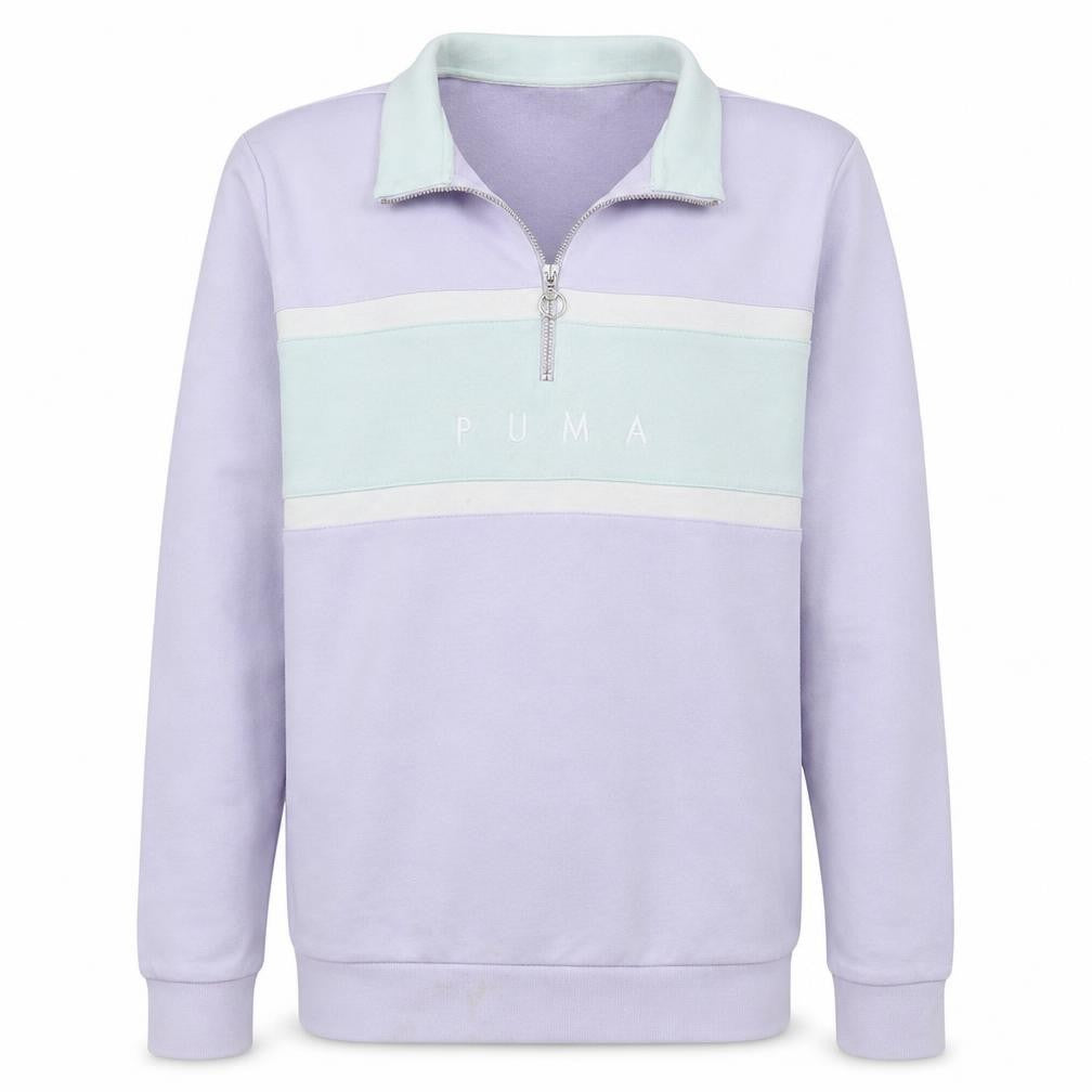 Front view of Puma Men's Lilac 1/2 Zip Sweatshirt L Cotton Blend Logo Pullover