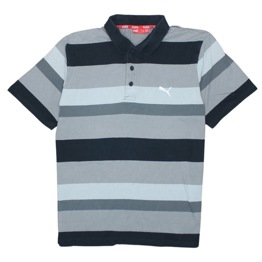 Puma Men's Grey Striped Short Sleeve Polo Shirt Size L