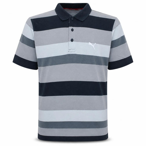 Puma Men's Grey Striped Short Sleeve Polo Shirt Size L