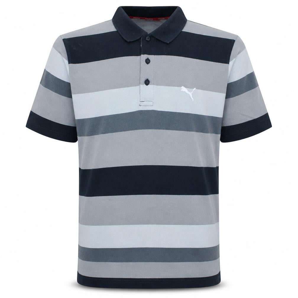 Puma Men's Grey Striped Short Sleeve Polo Shirt Size L