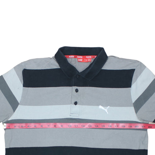 Puma Men's Grey Striped Short Sleeve Polo Shirt Size L