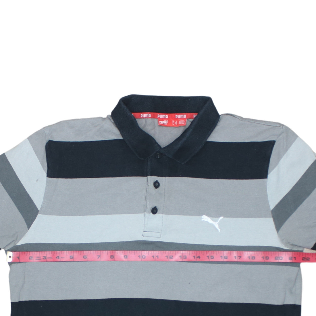 Puma Men's Grey Striped Short Sleeve Polo Shirt Size L