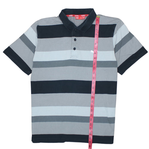 Puma Men's Grey Striped Short Sleeve Polo Shirt Size L
