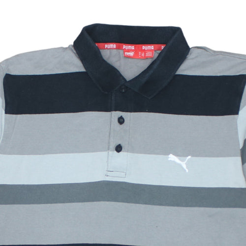 Puma Men's Grey Striped Short Sleeve Polo Shirt Size L