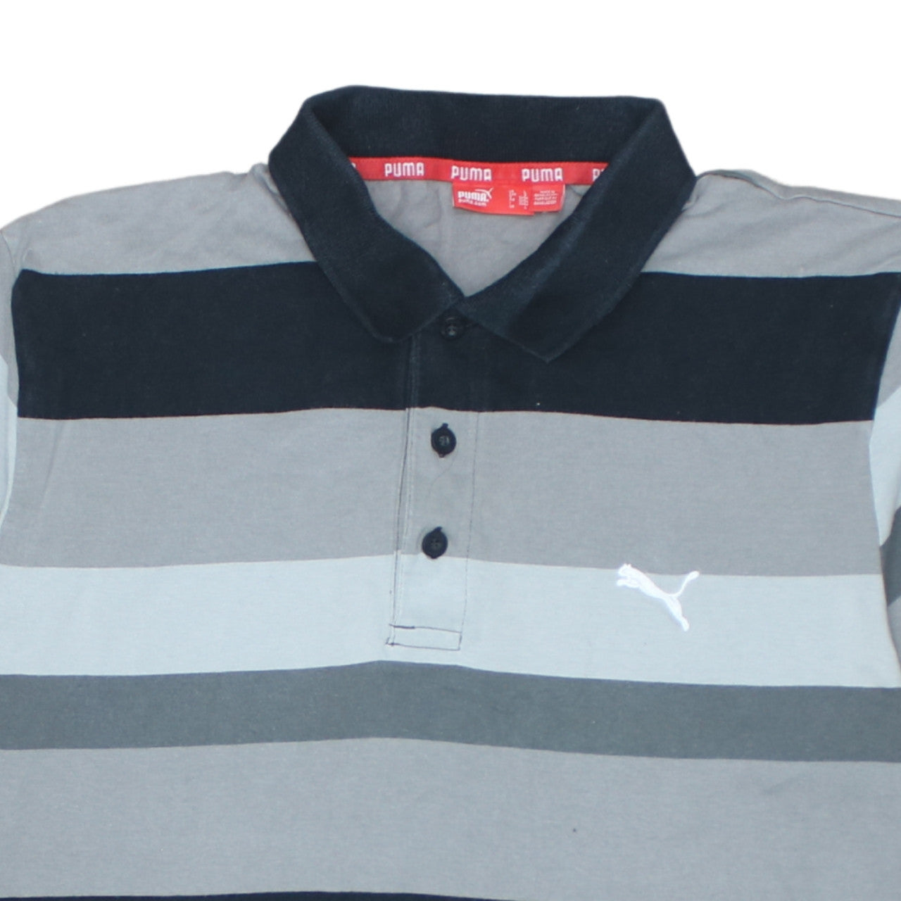 Puma Men's Grey Striped Short Sleeve Polo Shirt Size L