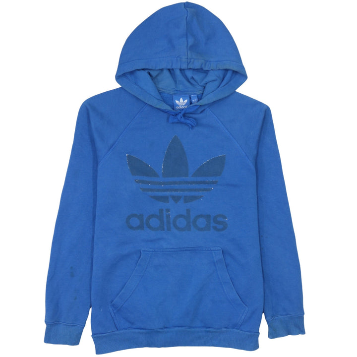 Adidas Men Blue Pullover Hoodie Small Logo Fleece Sportswear