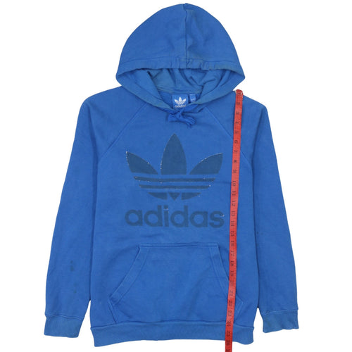 Adidas Men Blue Pullover Hoodie Small Logo Fleece Sportswear