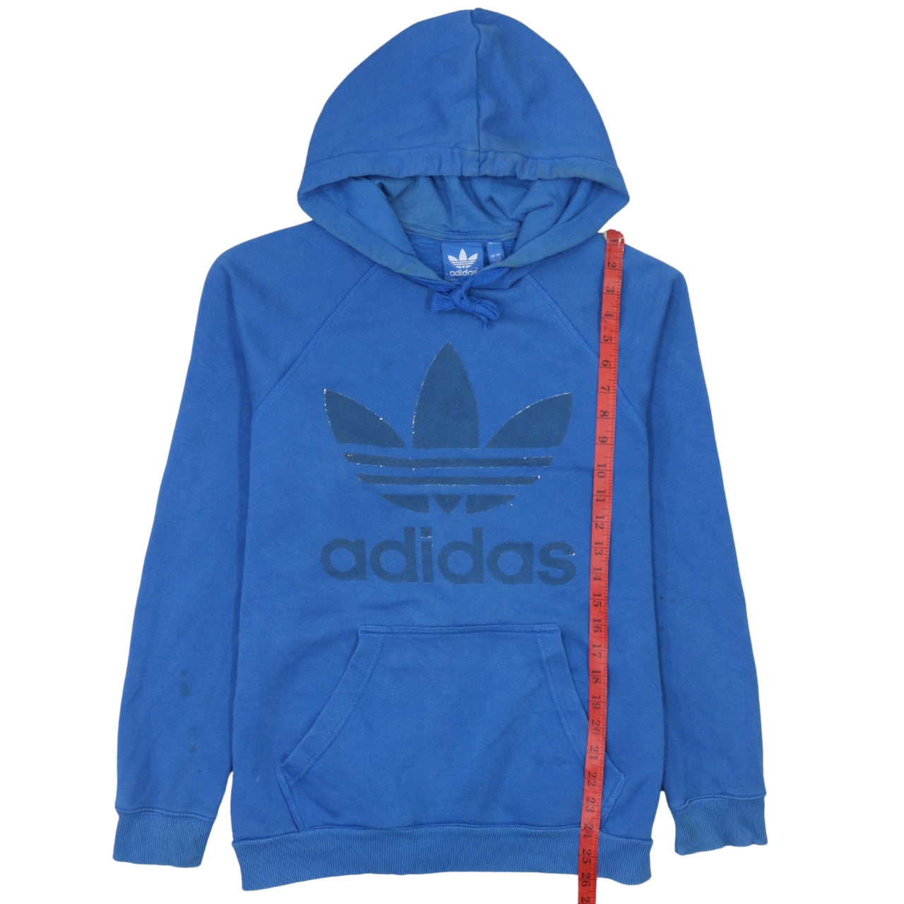 Adidas Men Blue Pullover Hoodie Small Logo Fleece Sportswear