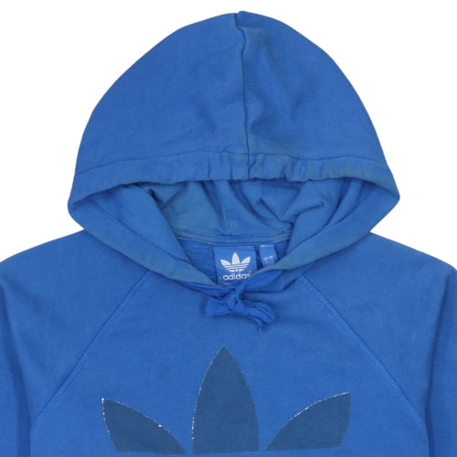 Adidas Men Blue Pullover Hoodie Small Logo Fleece Sportswear