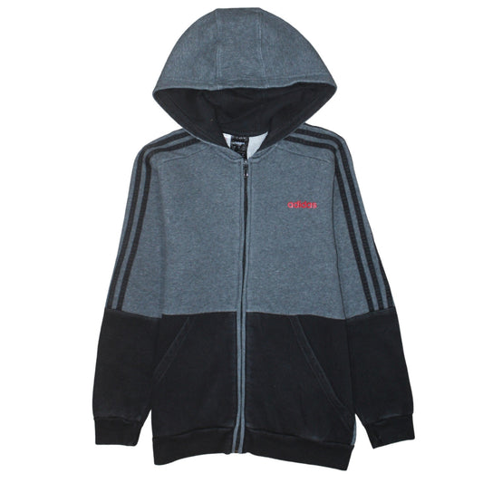Adidas Boys Grey Black Full Zip Hoodie Size 152cm Cotton Blend Sportswear