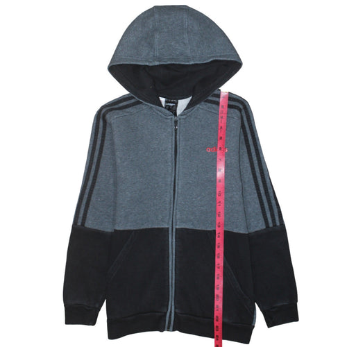Adidas Boys Grey Black Full Zip Hoodie Size 152cm Cotton Blend Sportswear
