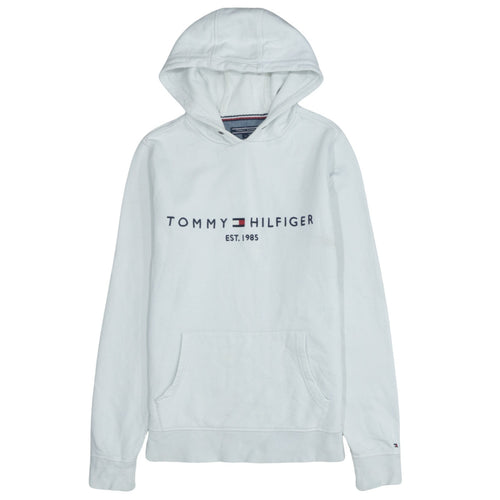 Tommy Hilfiger Men's White Pullover Hoodie M Logo Fleece Sweatshirt
