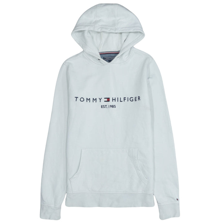 Tommy Hilfiger Men's White Pullover Hoodie M Logo Fleece Sweatshirt