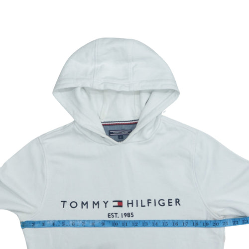 Tommy Hilfiger Men's White Pullover Hoodie M Logo Fleece Sweatshirt