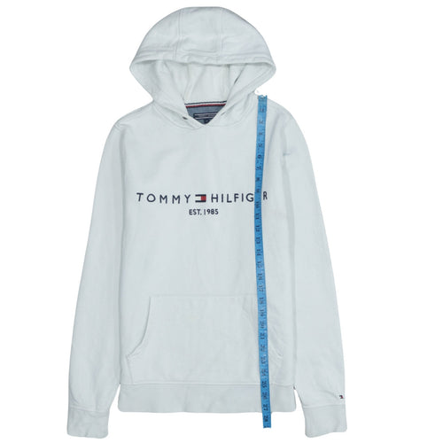 Tommy Hilfiger Men's White Pullover Hoodie M Logo Fleece Sweatshirt