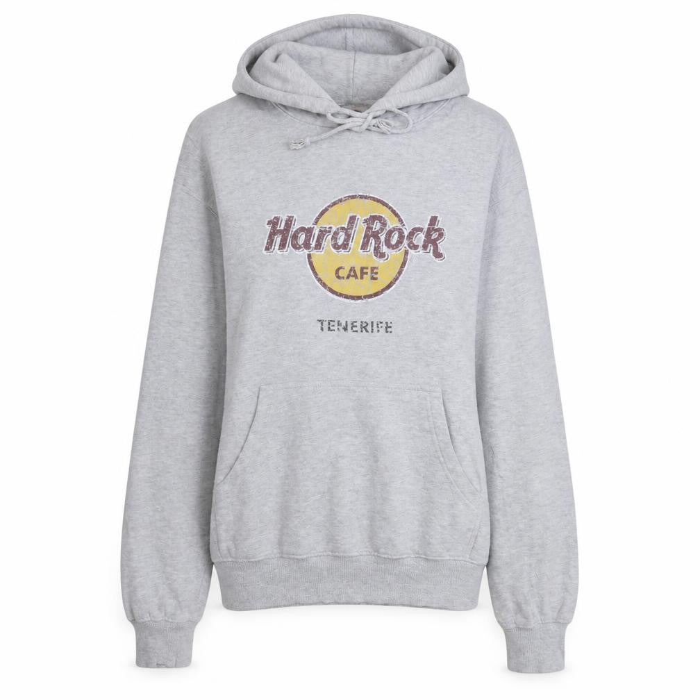 Front view of Hard Rock Cafe Women's Grey Medium Pullover Hoodie Tenerife Design