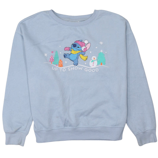 Front view of Disney Primark Women Blue Stitch Sweatshirt, size S, 10/12 Pullover